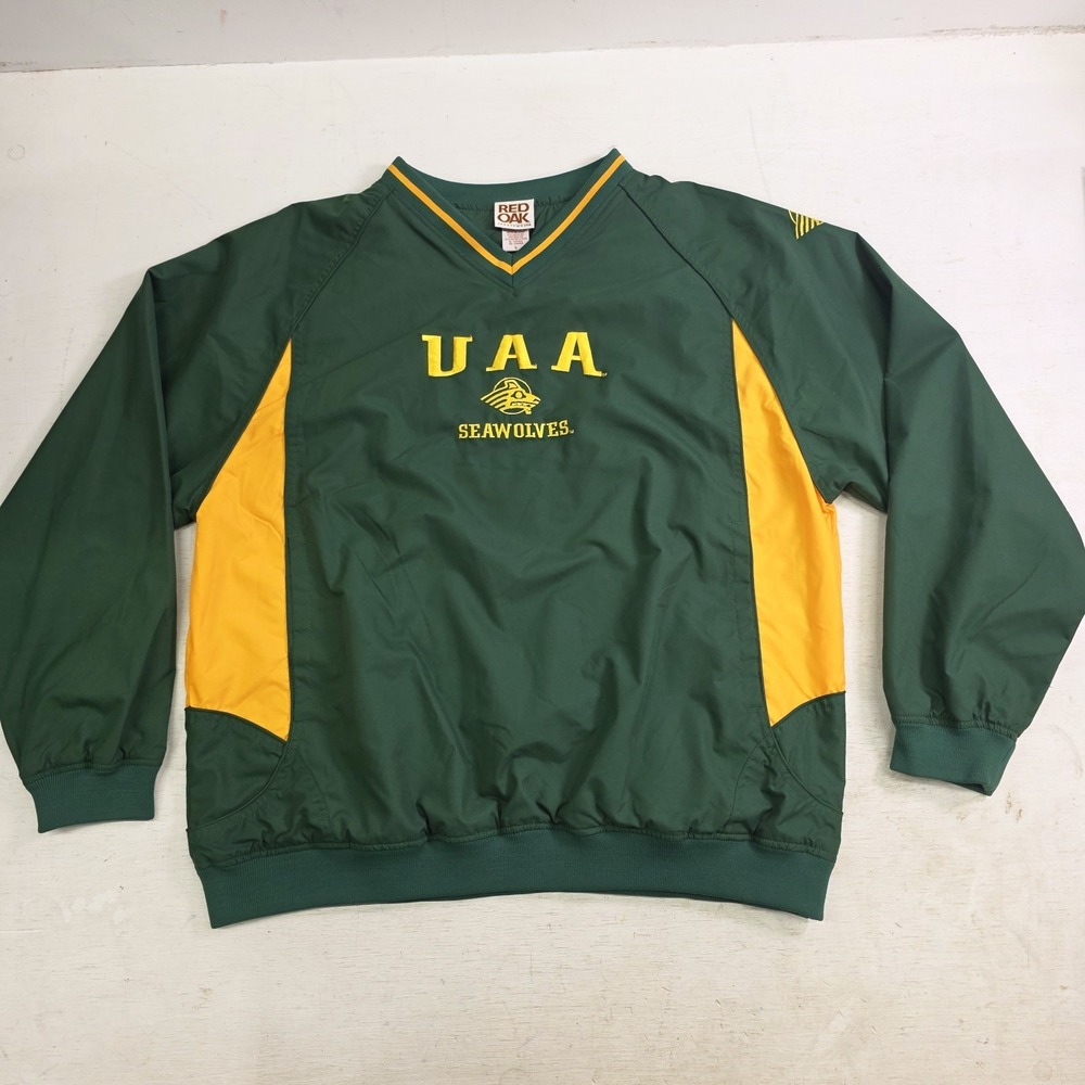Red Oak UAA Alaska Seawolves Green Windbreaker Jacket Pullover NCAA Men's‎ L EUC